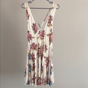 Free People Cream floral Sundress Plunge Neckline Sleeveless